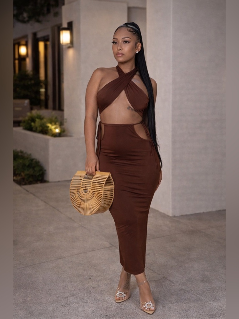 Brown Halter Neck 2 Piece set